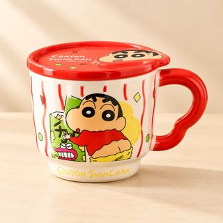 新品蜡笔小新陶瓷杯带盖卡通趣味水杯家用可爱杯子牛奶杯工厂批发