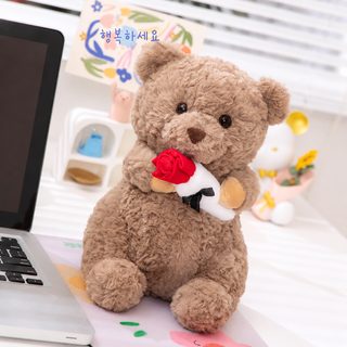 장미꽃 테디베어 벨벳 곰인형 커플 인형 웨딩 발렌타인데이 선물 25cm 33cm