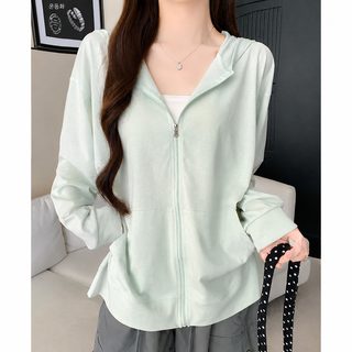 k2697 포켓 소라 후드 카디건 외투 여자 봄여름 지퍼 헐렁헐렁 통기 경박 방