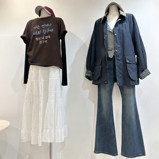 여성 여름 레터링 반팔 티셔츠 루즈핏 캐주얼 빈티지 아메리칸 라운드넥 면