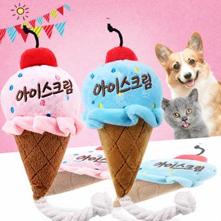 반려동물 아이스크림 봉제 삑삑이 장난감 강아지 고양이용 핑크 블루