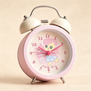 귀여운 캐릭터 금속 탁상 알람시계 어린이 학생용 침대 옆 큰 알람 소리 아