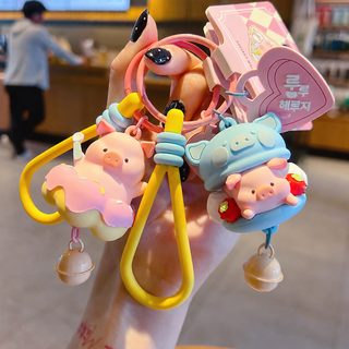 LULU 디저트 돼지 캐릭터 PVC 키링 가방 자동차 열쇠고리 장식