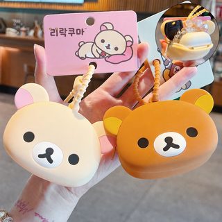 정품 구루곰 리락쿠마 실리콘 이어폰·동전 수납 파우치 키링 가방 장식 열