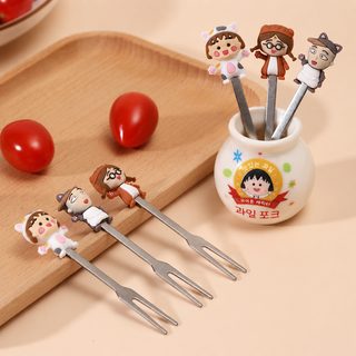 귀여운 캐릭터 완자 과일 포크 아이디어 식품급 스테인리스 실리콘 테이프