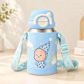 어린이 304 스테인리스 빨대 보온병 550ml 스트랩 포함