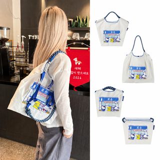 ballchain 에코백 일본계 나일론 천 휴대용 대용량 캔버스 가방 나일론 자수