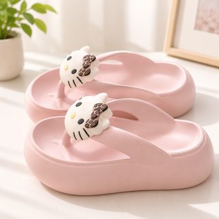 여성용 고양이 장식 EVA 통굽 쪼리 여름 실내외 슬리퍼