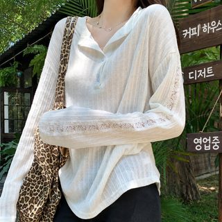 2026 여름 여성 루즈핏 백합 펀칭 블라우스 스퀘어넥 초긴팔 체형커버 캐주