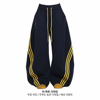 미국식 길거리 줄무늬 세 줄 줄 굽은 칼 속바지 여자 와이드 와이드 팬츠 캐주얼 스포츠 바지 재즈 댄스 바지 여자