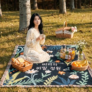실외 피크닉 매트 방습 매트 토끼토끼 시크릿 가든 패턴 실탄자 면사 낮잠