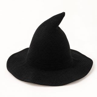 크로스보더 단색 니트 마법사 모자 할로윈 모자 가을 겨울 여자 뾰족한 마녀 모자 접을 수 있는 마법 모자
