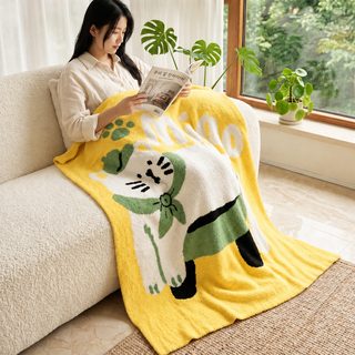 고양이 캐릭터 니트 담요 사계절 소파 낮잠 에어컨용 스트라이프 레몬물 야