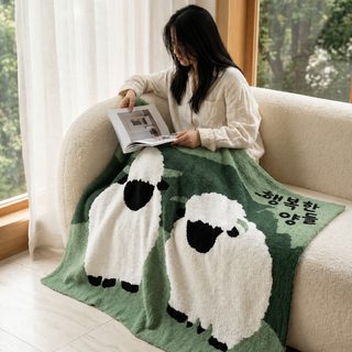 어린 양 소파 담요 장식 담요 사무실 낮잠 덮개 담요 니트 작은 담요 사진