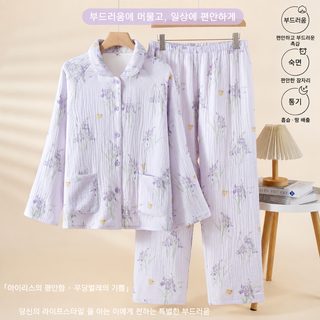 A류 순면 4층 주름사 잠옷 여자 춘추겨울 아이리스 터틀넥 일반 가정복 커버