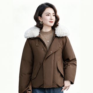여성 양털 카라 숏 패딩 겨울 두꺼운 보온 탈부착 퍼 파카 자켓