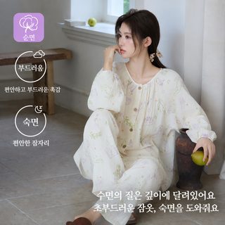 신상 캐릭터 러블리풍 순면 이중 거즈 잠옷 여성 봄, 가을, 여름 얇은 홈웨