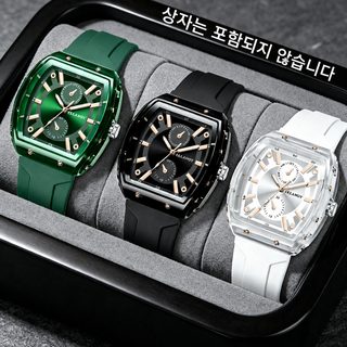 남성 투명 배럴형 쿼츠 손목시계 실리콘 밴드 캐주얼 패션 시계