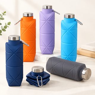 캠핑 등산 여행용 접이식 실리콘 물병 500ml 휴대용 물통