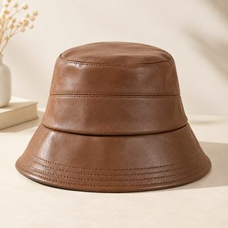 여성 가죽 버킷햇 가을 겨울 빈티지 와이드챙 데일리 패션 모자