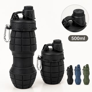실리콘 접이식 물병 500ml 휴대용 등산 캠핑 수류탄 디자인