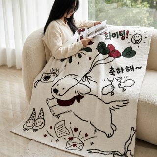 만화풍 거실 소파 담요 강아지 니트 담요 귀여운 에어컨 담요 낮잠 담요 싱