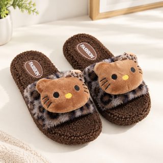 여성용 고양이 캐릭터 퍼 슬리퍼 미끄럼방지 실내화