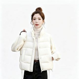 털실 소매 접합 면복 여자 쇼트 2026 겨울 신상 고급 칼라 패션 면옷 외투 붐 현물