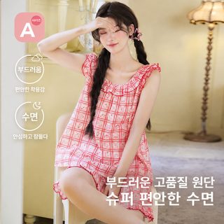 신상 여성 봄여름 얇은 순면 거즈 캐미솔 반바지 2피스 잠옷 홈웨어 외출복