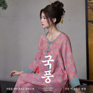 국풍 중국식 순면 재택복 여자 잠옷 봄가을 얇은 캐주얼 9부 소매 세트 가정