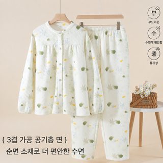 에어 코튼 여성 잠옷 춘추 겨울 보온 내외 순면 집옷 세트 스킨 긴 소매 외