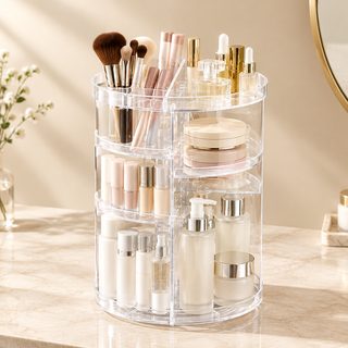 3단 회전 화장품 정리대 브러쉬 수납 화장대 정리함