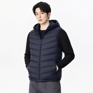 남성용 화이트 덕다운 90 후드 패딩 조끼 겨울 경량 보온 집업 베스트