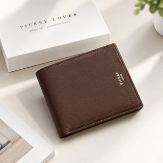 남성용 PU 3단 반지갑 RFID 차단 다중 카드 수납 선물 상자 포함