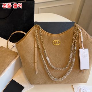 跨境日系古着小香风菱格链条托特包女大容量软皮磨砂单肩斜挎包