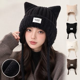 여성 고양이 귀 비니 가을 겨울 방풍 보온 기모 니트 모자 프리사이즈