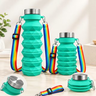 실리콘 접이식 물병 500ml 휴대용 운동 캠핑 물통