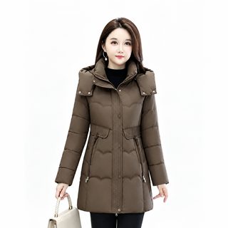 정품 여성 겨울 롱 패딩 면 코트 후드 탈부착 두꺼운 지퍼 외투 빅사이즈 통