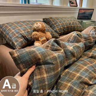A급 80수 순면 체크 침구세트 3종 4종 기숙사 이불커버 침대시트 매트리스커