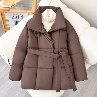 2026 겨울 신상 솜옷 칼라 허리띠 날씬해 보이는 여자 헐렁한 솜저고리 패션