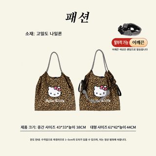 볼체인 여성 토트백 일본풍 캔버스 자수 쇼핑백 레오파드 레터링 헬로키티