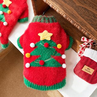 고양이 옷 신상품 정교한 크리스마스 분위기감 스웨터 경사 두꺼운 모조 담