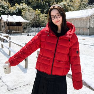 여성 후드 숏 패딩 겨울 보온 지퍼 점퍼 루즈핏 캐주얼 통근 아우터