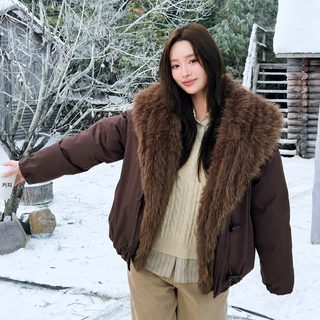 대외무역 한국계 패딩 면복파 극복 여성 가을겨울 패션 두꺼운 털넥타이 작
