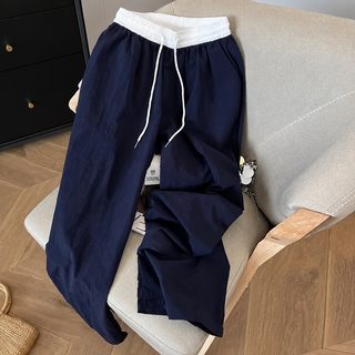 미국식 빈티지 줄뽑기 충돌색 캐주얼 바지 여자 2026 신상 패션 백합 루즈핏