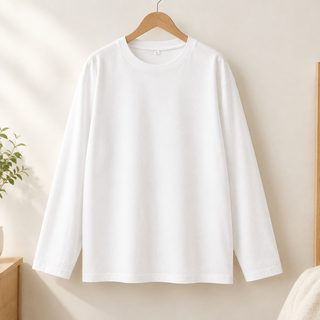 230g 신장 코마 순면 헤비웨이트 남성 긴팔 티셔츠 루즈핏 무지 라운드넥 이