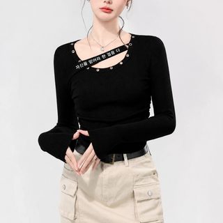 여성 슬림핏 스퀘어넥 긴팔 티셔츠 가을 겨울 하이웨이스트 베이스 레이어