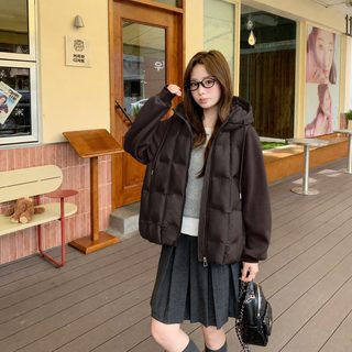 여성 겨울 후드 솜패딩 배색 숏자켓 루즈핏 슬림 보온 데일리 캐주얼 아우