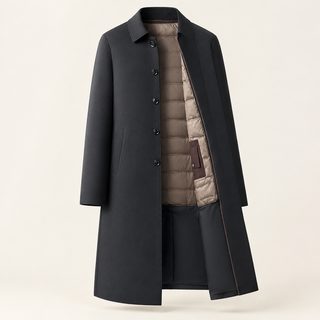 中年爸爸冬装羽绒服男士长款过膝可拆卸羽绒内胆翻领商务休闲风衣