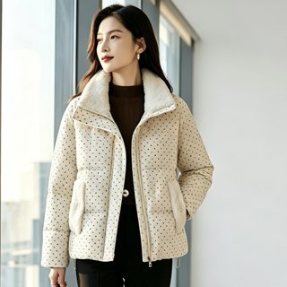 여성 도트 패턴 다운솜 패딩 점퍼 루즈핏 두꺼운 보온 겨울 학생용 빵빵한